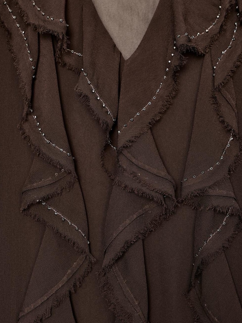 Zara NWT ZW Collection Brown Romantic Victorian Beaded Ruffle Blouse (Size XS) - Picture 9 of 10